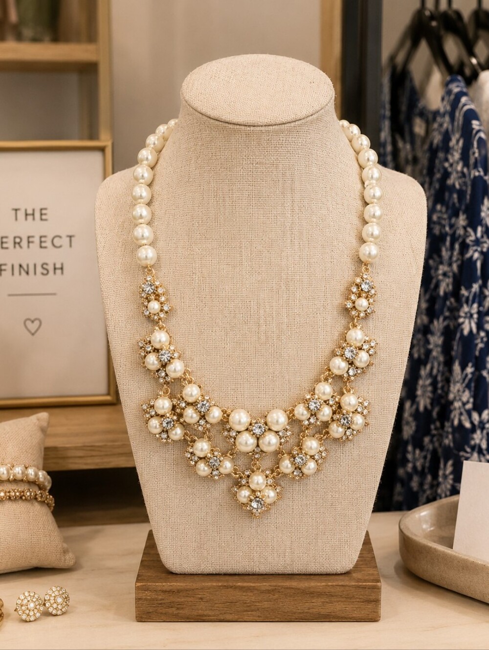 CHARTER CLUB GOLD WHITE‎ PEARLS RHINESTONES NECKLACE BIRTHDAY PARTY